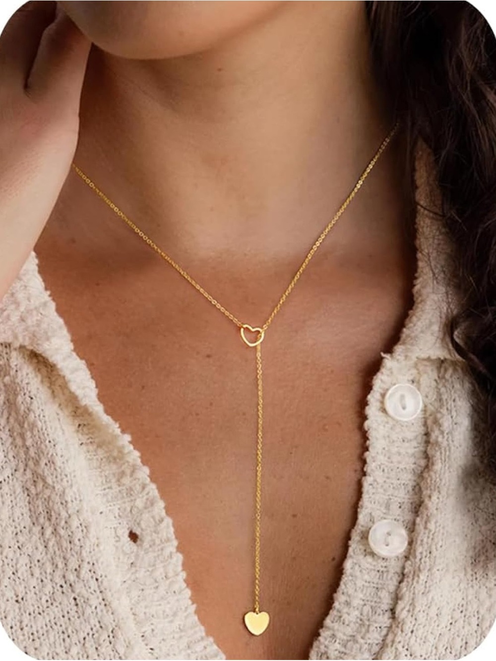 14K Gold Plated Heart Lariat Necklace - Picture 3 of 3